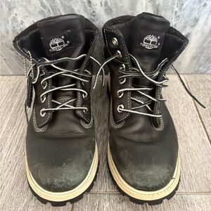 Timberland Men's Black Leather Boots with Cream Sole